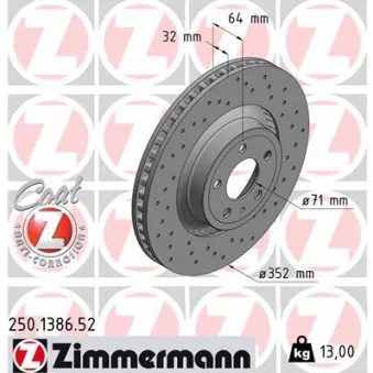 Jeu de 2 disques de frein avant ZIMMERMANN 250.1386.52