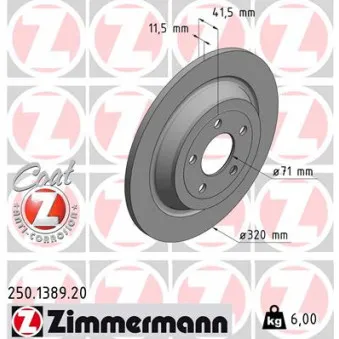Jeu de 2 disques de frein arrière ZIMMERMANN 250.1389.20