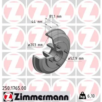 Tambour de frein ZIMMERMANN 250.1765.00