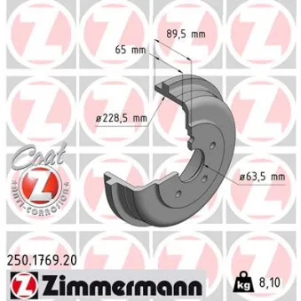 Tambour de frein ZIMMERMANN 250.1769.20