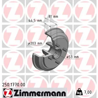 Tambour de frein ZIMMERMANN 250.1770.00
