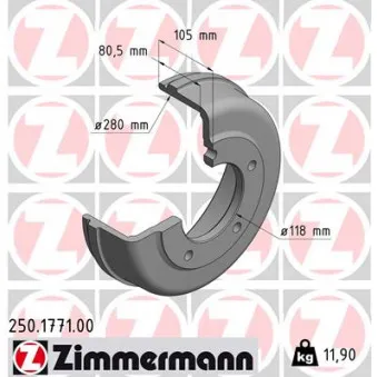 Tambour de frein ZIMMERMANN 250.1771.00