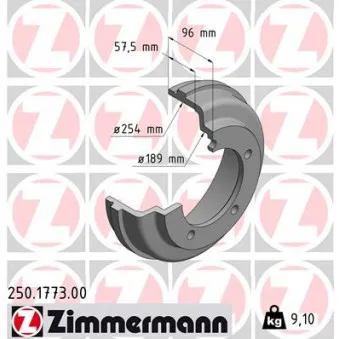 Tambour de frein ZIMMERMANN 250.1773.00