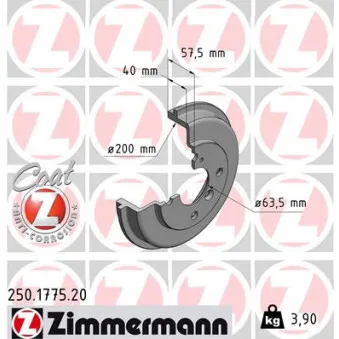 Tambour de frein ZIMMERMANN 250.1775.20
