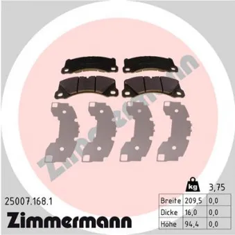 Jeu de 4 plaquettes de frein avant ZIMMERMANN 25007.168.1