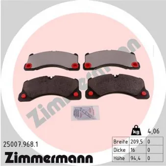 Jeu de 4 plaquettes de frein avant ZIMMERMANN 25007.968.1