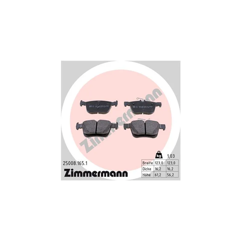 Jeu de 4 plaquettes de frein arrière ZIMMERMANN 25008.165.1