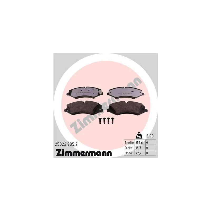 Jeu de 4 plaquettes de frein avant ZIMMERMANN 25022.985.2