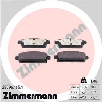 Jeu de 4 plaquettes de frein arrière ZIMMERMANN 25096.165.1