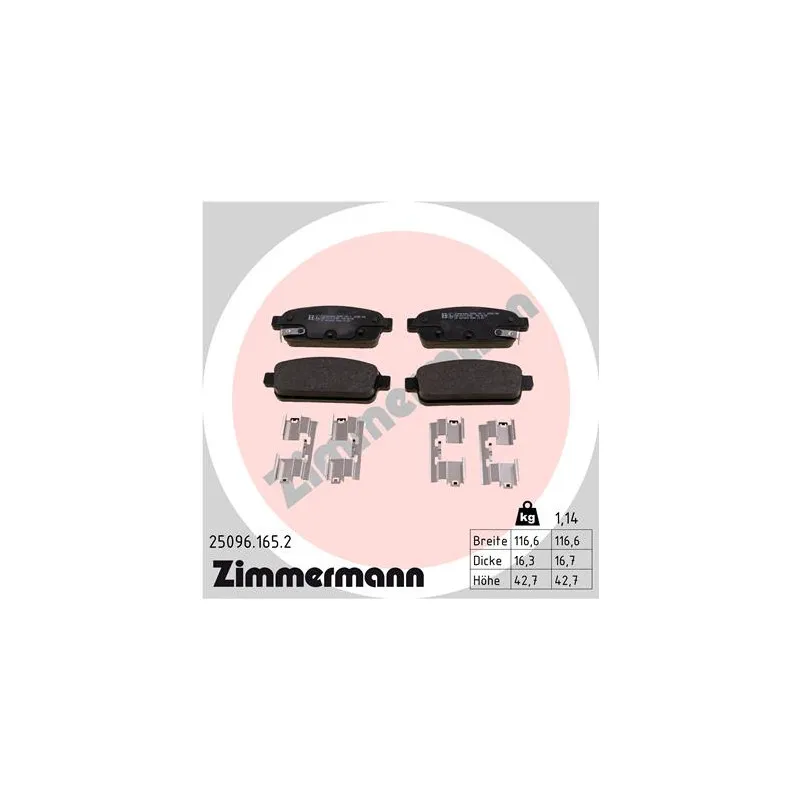 Jeu de 4 plaquettes de frein arrière ZIMMERMANN 25096.165.2