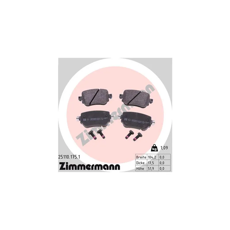 Jeu de 4 plaquettes de frein arrière ZIMMERMANN 25110.175.1