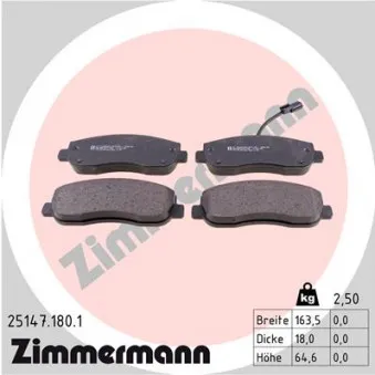Jeu de 4 plaquettes de frein avant ZIMMERMANN 25147.180.1