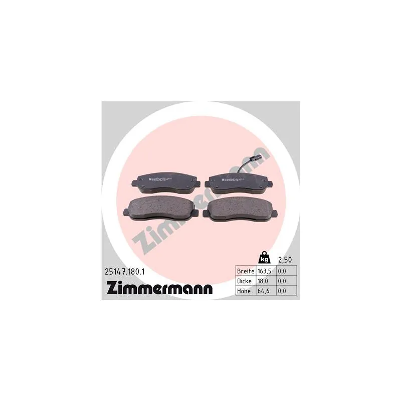 Jeu de 4 plaquettes de frein avant ZIMMERMANN 25147.180.1
