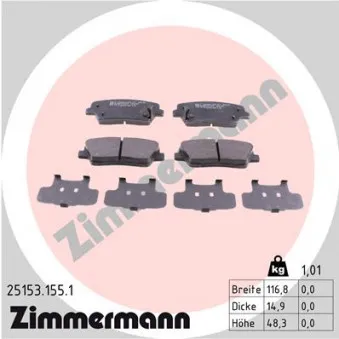 Jeu de 4 plaquettes de frein arrière ZIMMERMANN 25153.155.1