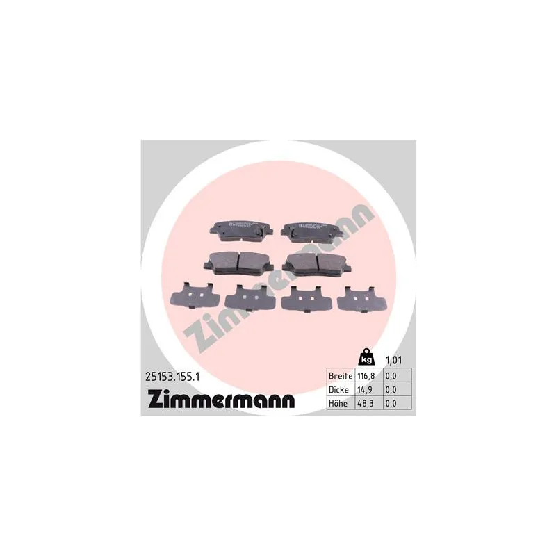 Jeu de 4 plaquettes de frein arrière ZIMMERMANN 25153.155.1