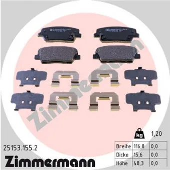 Jeu de 4 plaquettes de frein arrière ZIMMERMANN 25153.155.2