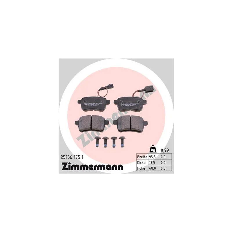 Jeu de 4 plaquettes de frein arrière ZIMMERMANN 25156.175.1