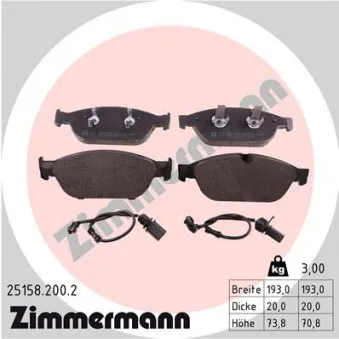 Jeu de 4 plaquettes de frein avant ZIMMERMANN 25158.200.2