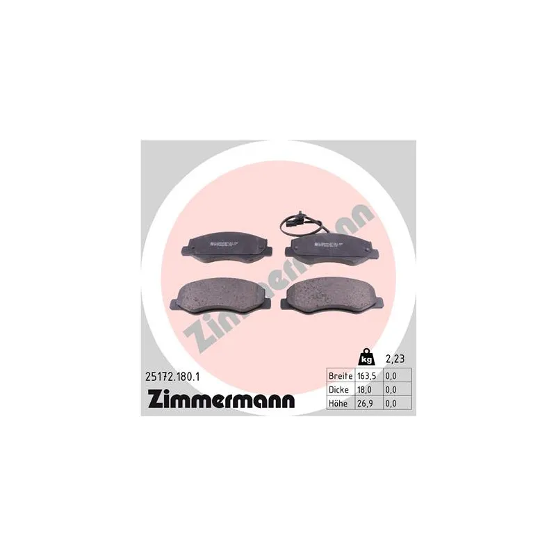 Jeu de 4 plaquettes de frein arrière ZIMMERMANN 25172.180.1