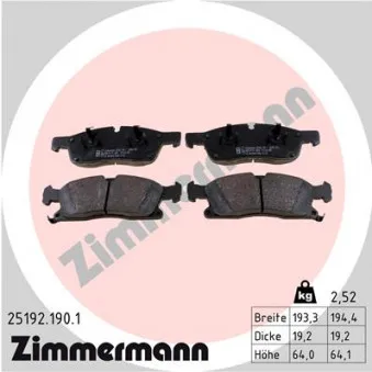 Jeu de 4 plaquettes de frein avant ZIMMERMANN 25192.190.1