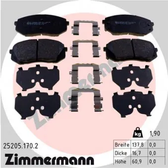 Jeu de 4 plaquettes de frein avant ZIMMERMANN 25205.170.2
