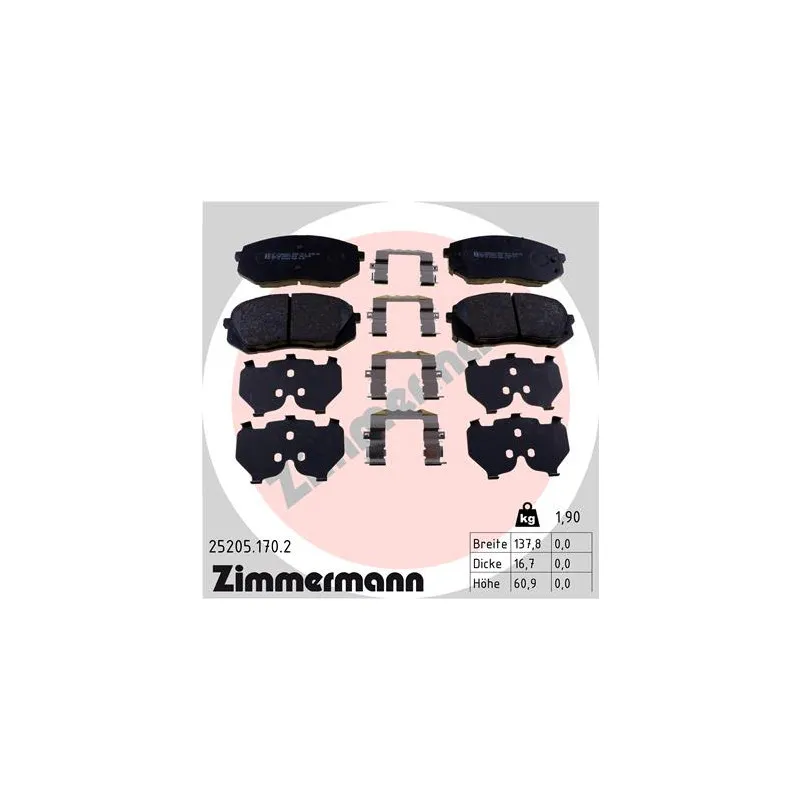 Jeu de 4 plaquettes de frein avant ZIMMERMANN 25205.170.2