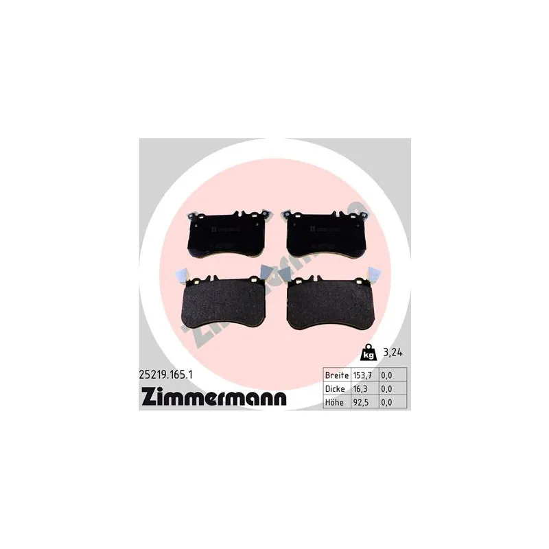 Jeu de 4 plaquettes de frein avant ZIMMERMANN 25219.165.1