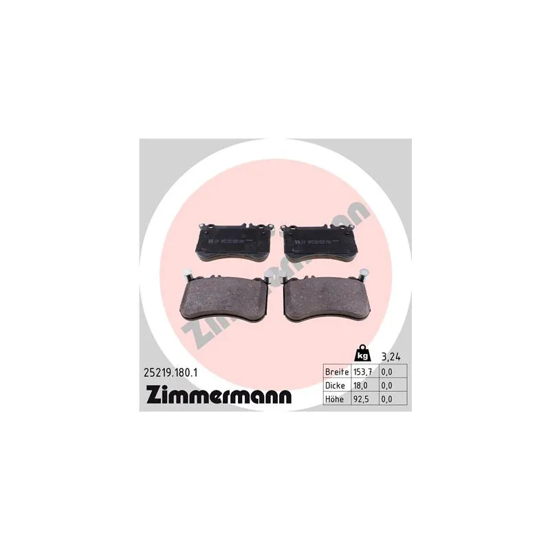 Jeu de 4 plaquettes de frein avant ZIMMERMANN 25219.180.1