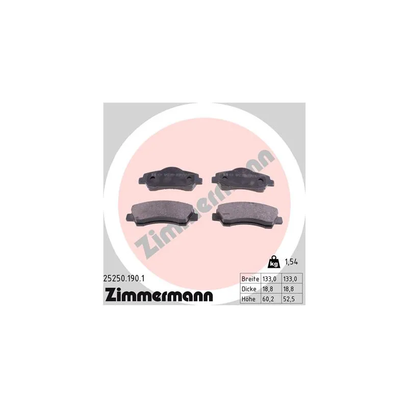 Jeu de 4 plaquettes de frein avant ZIMMERMANN 25250.190.1