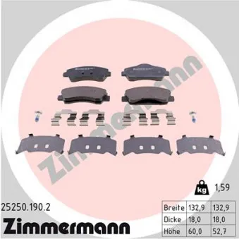 Jeu de 4 plaquettes de frein avant ZIMMERMANN 25250.190.2