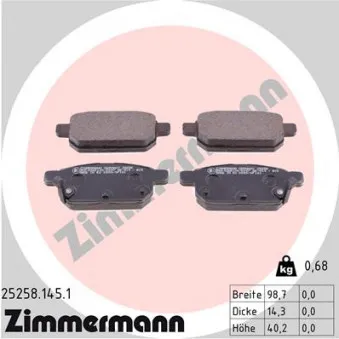 Jeu de 4 plaquettes de frein arrière ZIMMERMANN 25258.145.1