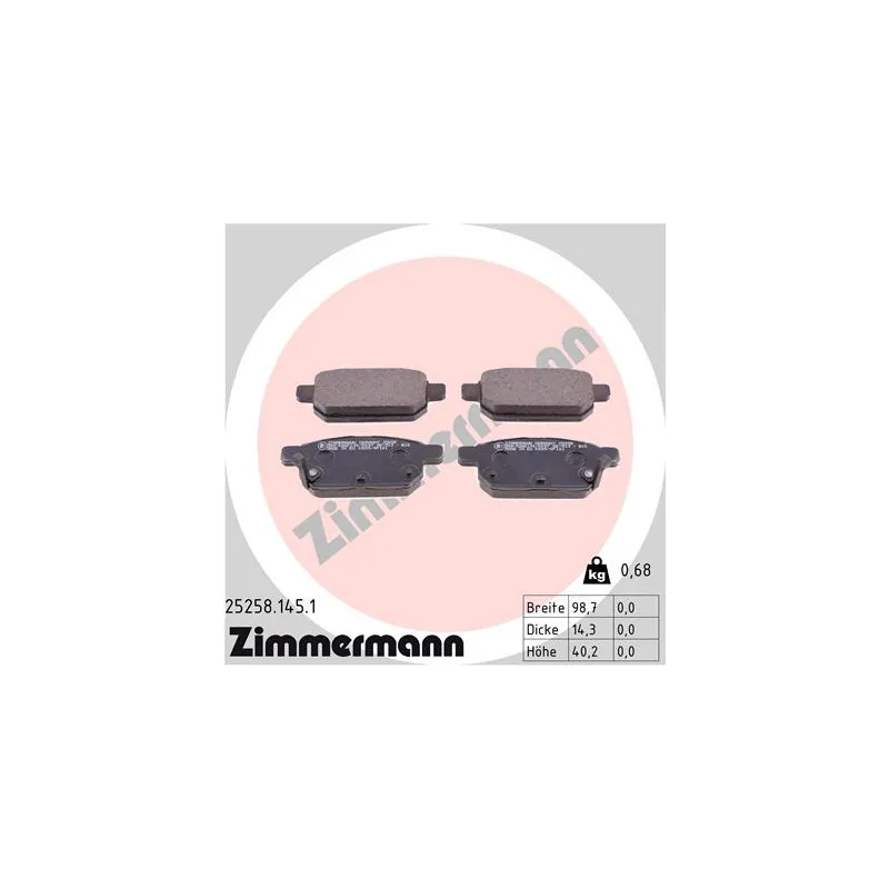 Jeu de 4 plaquettes de frein arrière ZIMMERMANN 25258.145.1