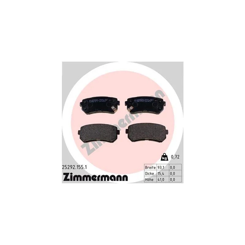 Jeu de 4 plaquettes de frein arrière ZIMMERMANN 25292.155.1