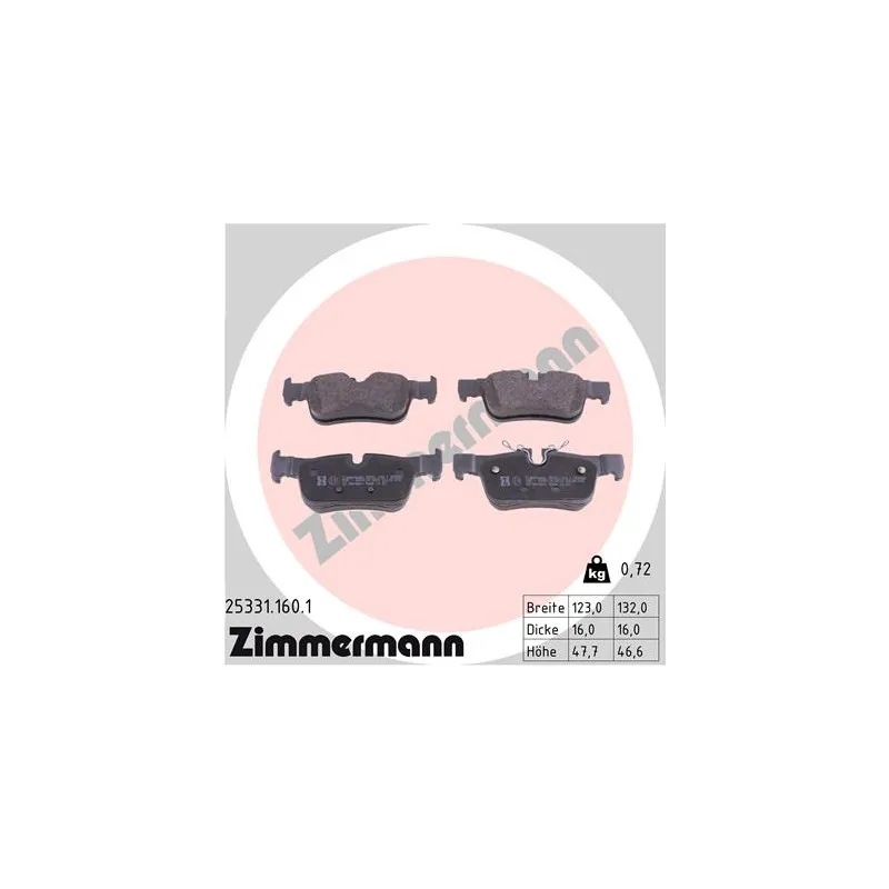 Jeu de 4 plaquettes de frein arrière ZIMMERMANN 25331.160.1