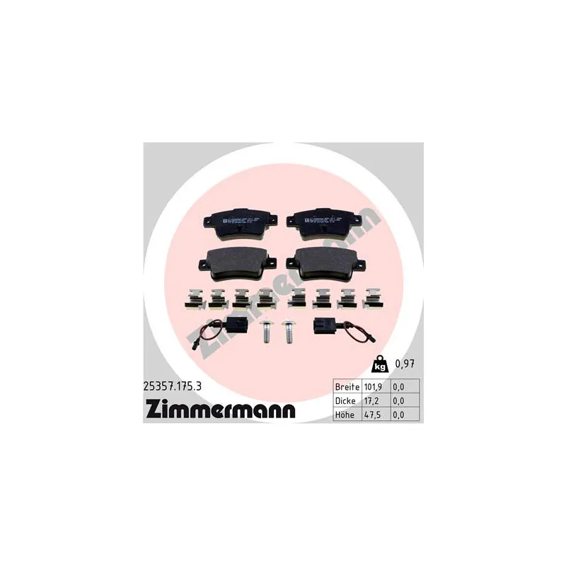 Jeu de 4 plaquettes de frein arrière ZIMMERMANN 25357.175.3