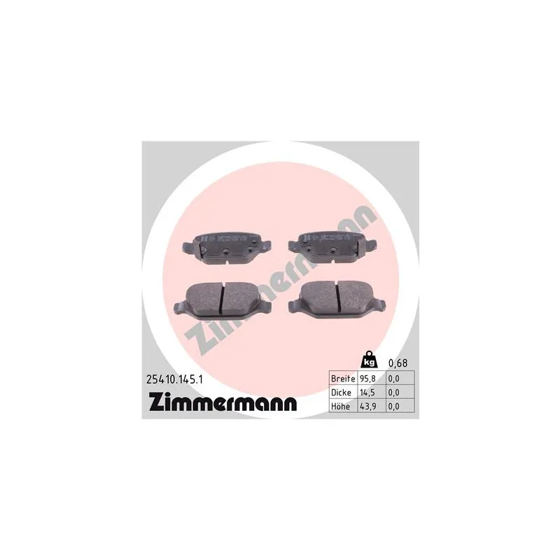 Jeu de 4 plaquettes de frein arrière ZIMMERMANN 25410.145.1