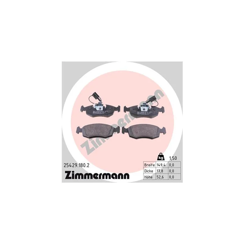Jeu de 4 plaquettes de frein avant ZIMMERMANN 25429.180.2