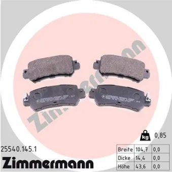 Jeu de 4 plaquettes de frein arrière ZIMMERMANN 25540.145.1