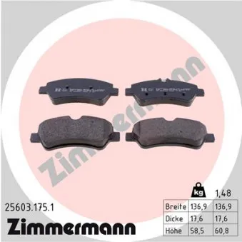 Jeu de 4 plaquettes de frein arrière ZIMMERMANN 25603.175.1