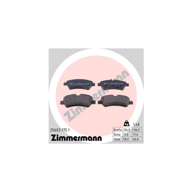 Jeu de 4 plaquettes de frein arrière ZIMMERMANN 25603.175.1