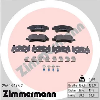 Jeu de 4 plaquettes de frein arrière ZIMMERMANN 25603.175.2