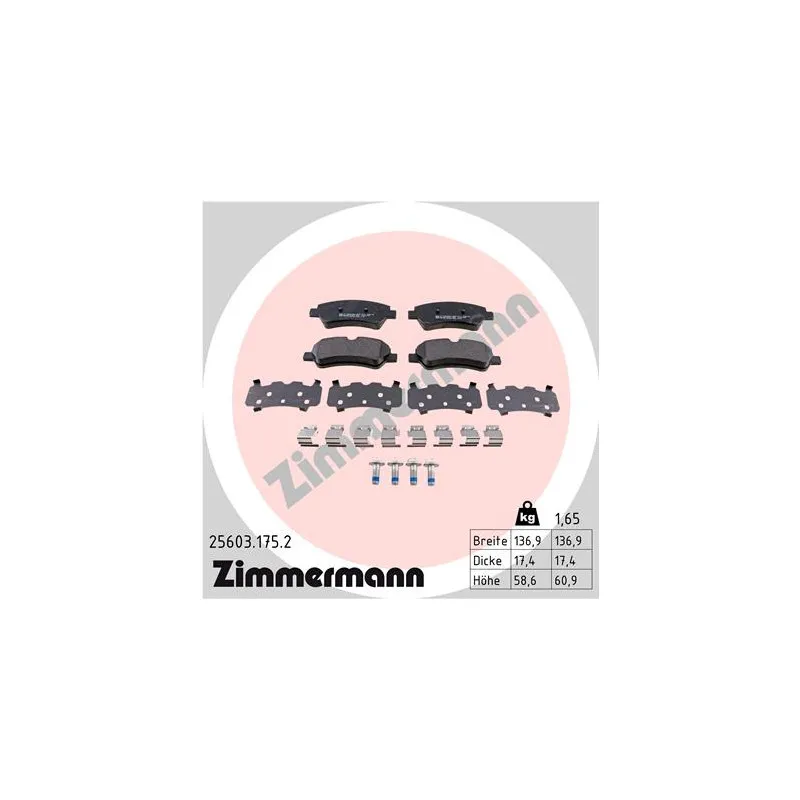 Jeu de 4 plaquettes de frein arrière ZIMMERMANN 25603.175.2