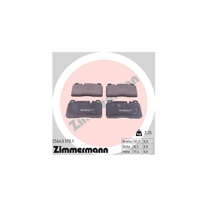 Jeu de 4 plaquettes de frein avant ZIMMERMANN 25643.170.1