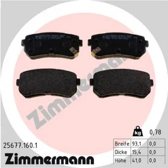 Jeu de 4 plaquettes de frein arrière ZIMMERMANN 25677.160.1