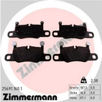 Jeu de 4 plaquettes de frein arrière ZIMMERMANN 25691.160.1