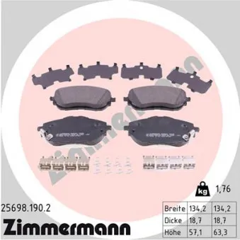Jeu de 4 plaquettes de frein avant ZIMMERMANN 25698.190.2