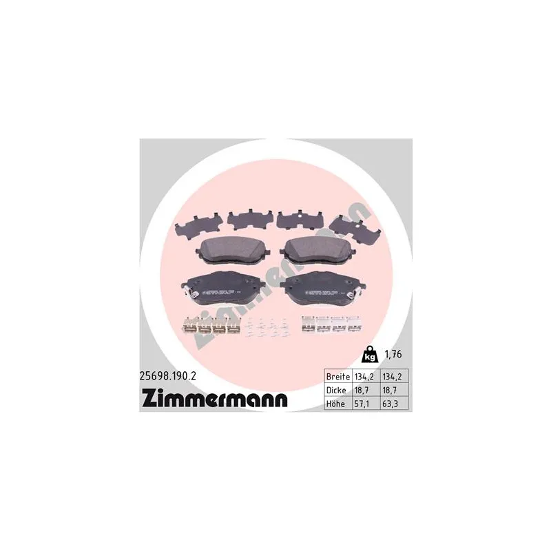 Jeu de 4 plaquettes de frein avant ZIMMERMANN 25698.190.2