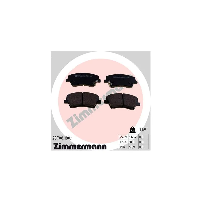 Jeu de 4 plaquettes de frein avant ZIMMERMANN 25708.180.1