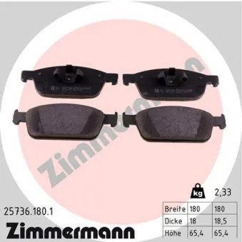 Jeu de 4 plaquettes de frein avant ZIMMERMANN 25736.180.1
