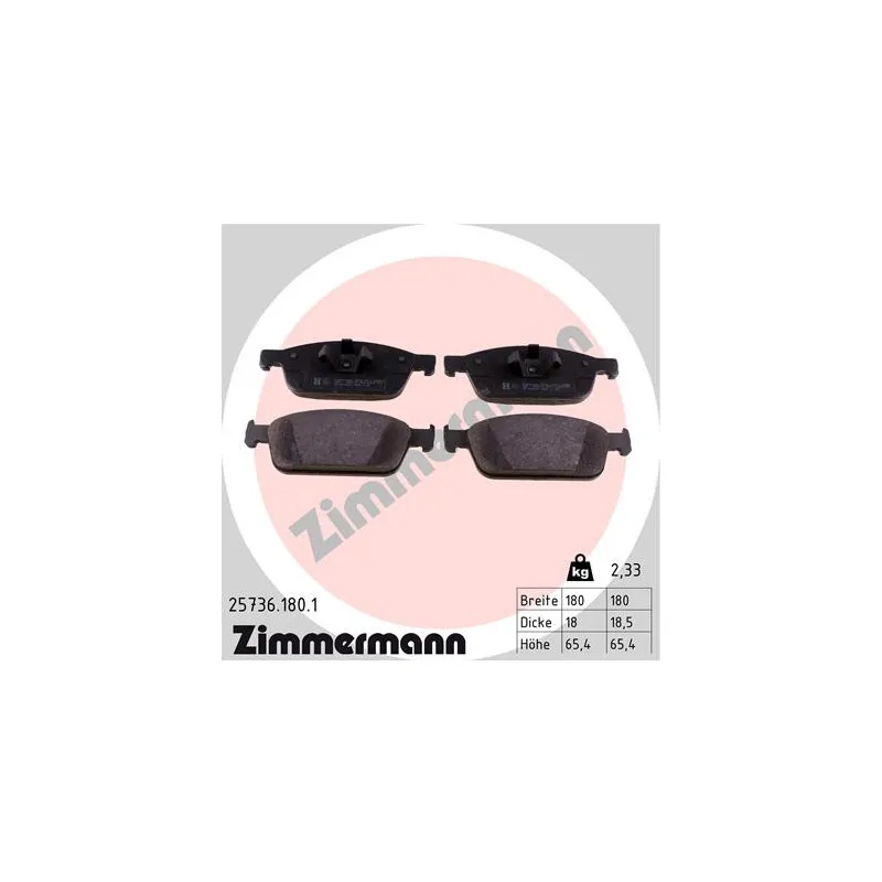Jeu de 4 plaquettes de frein avant ZIMMERMANN 25736.180.1
